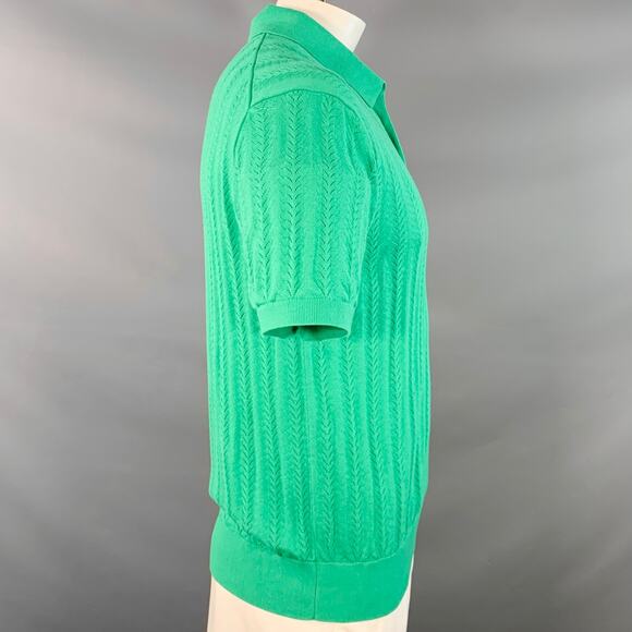 MR TURK Size XL Cole Green Pointelle Knit Cotton Blend Half Placket Polo - Picture 3 of 6